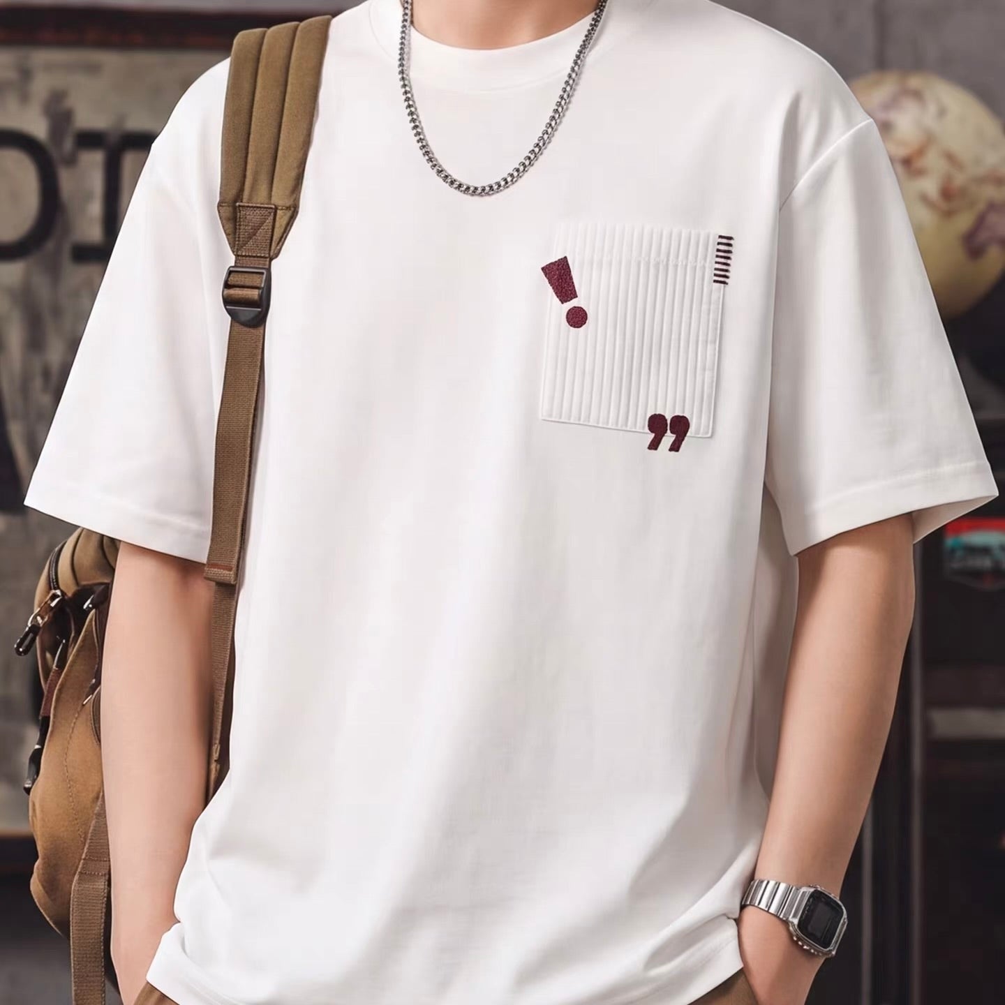 刺繍入りパッチワークポケット Tシャツ（2Colors）260444