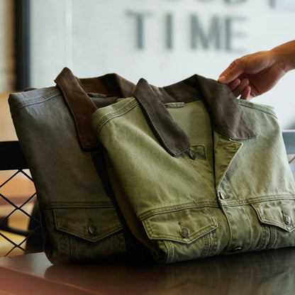 コーデュロイ襟 ウォッシュドデニムジャケット（2Colors）250906