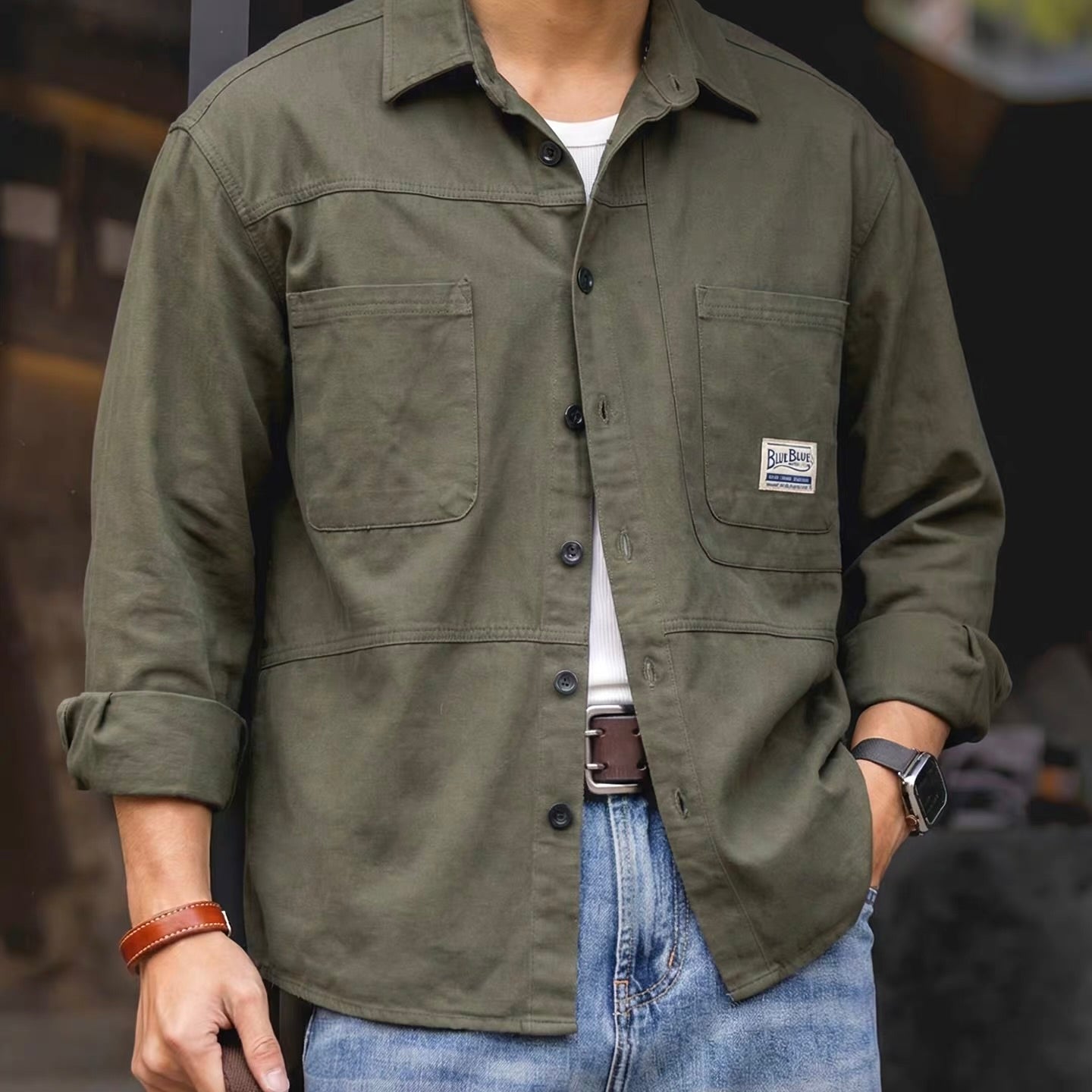 ワンポイントロゴ デザインステッチ ワークシャツ（4Colors）260212