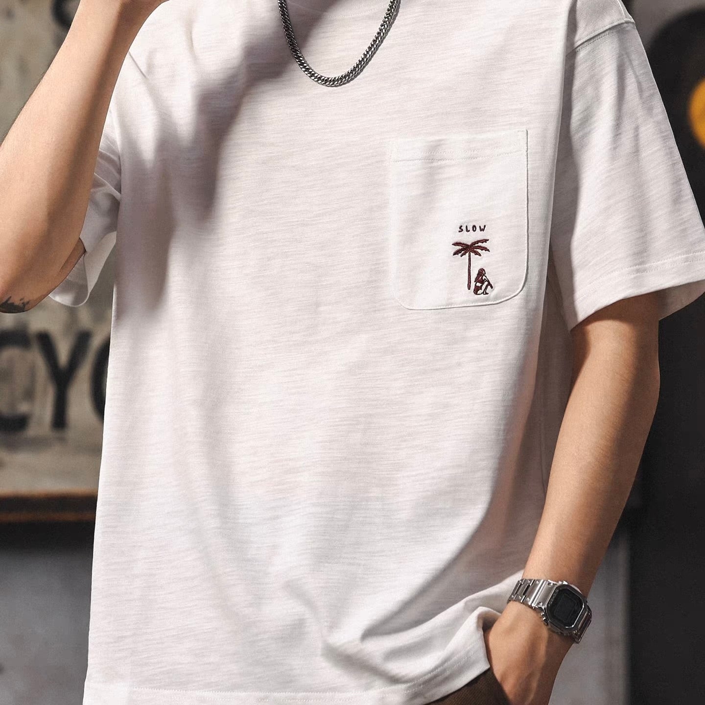 バケーションイラスト刺繍 半袖Tシャツ（2Colors）260339