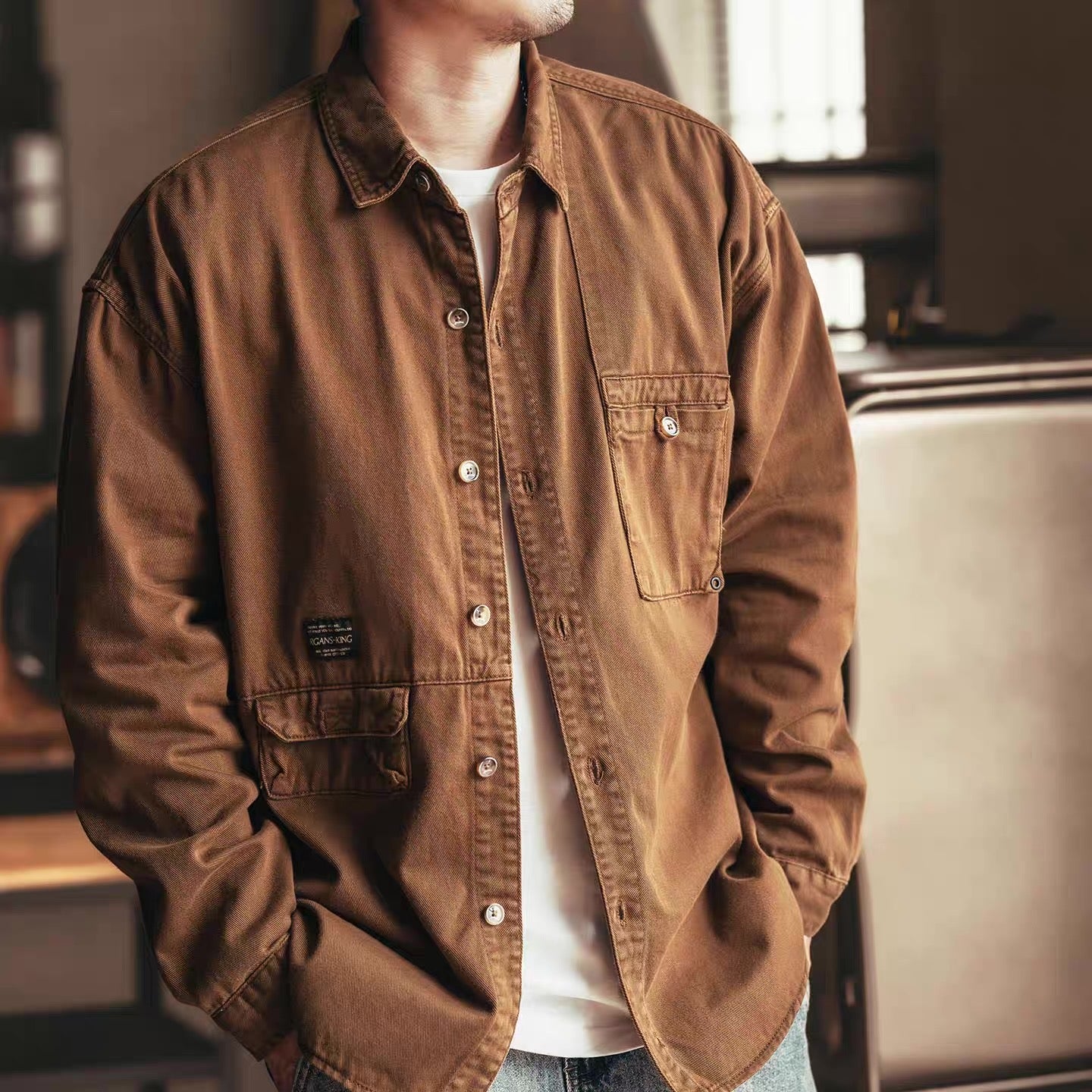 ロゴ入り デザインポケット付 ワークシャツ（3Colors）250799