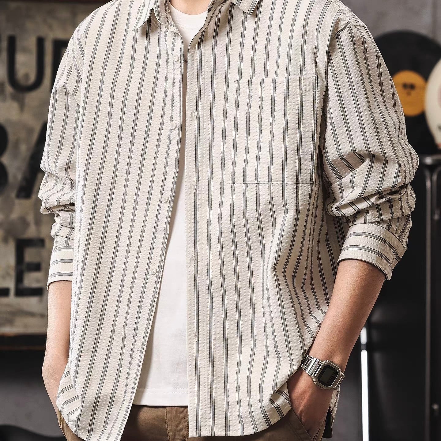 ストライプ 長袖 レトロシャツ（2Colors）260173