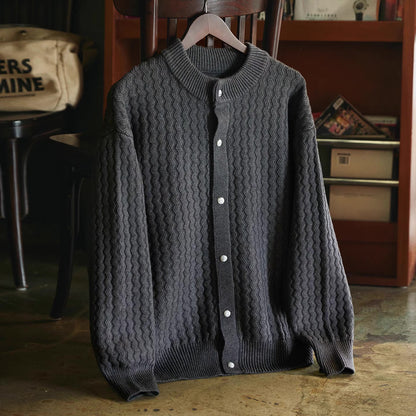 ウェーブデザイン ラウンドネック カーディガン（3Colors）250977