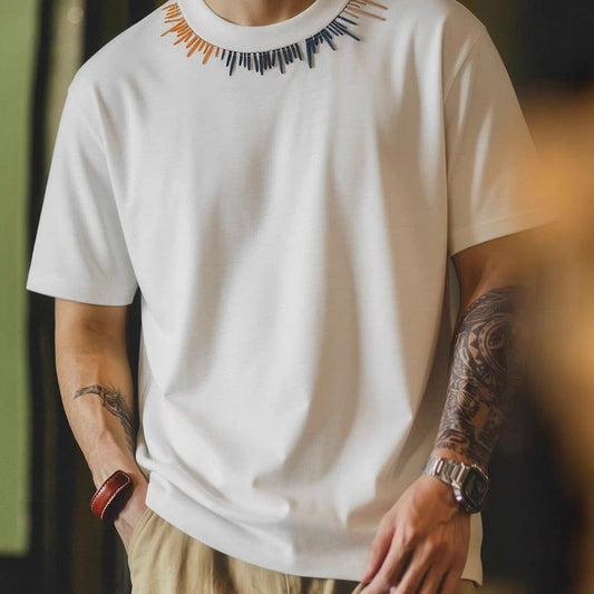 襟刺繍 シンプルTシャツ（2Colors）260290