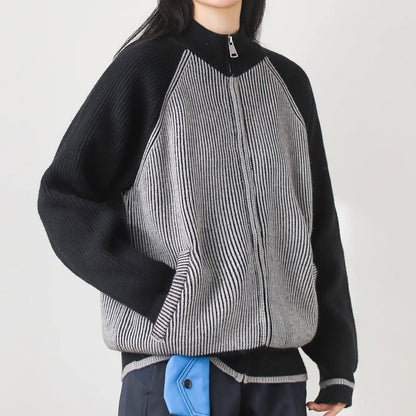 ストライプ スタンドカラー ニットプルオーバー（1Color）250982