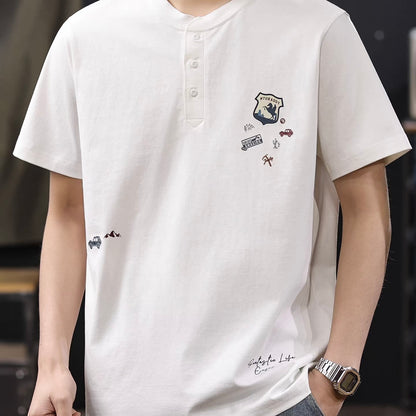 ワンポイントイラスト ヘンリーネックTシャツ（2Colors）260427