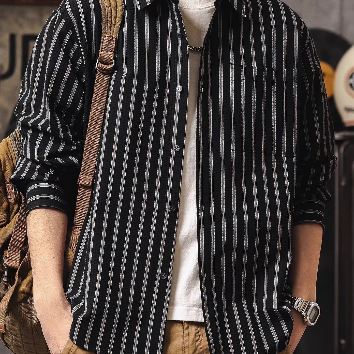 ストライプ 長袖 レトロシャツ（2Colors）260173