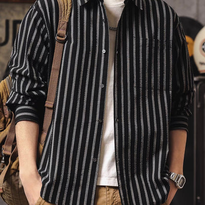 ストライプ 長袖 レトロシャツ（2Colors）260173