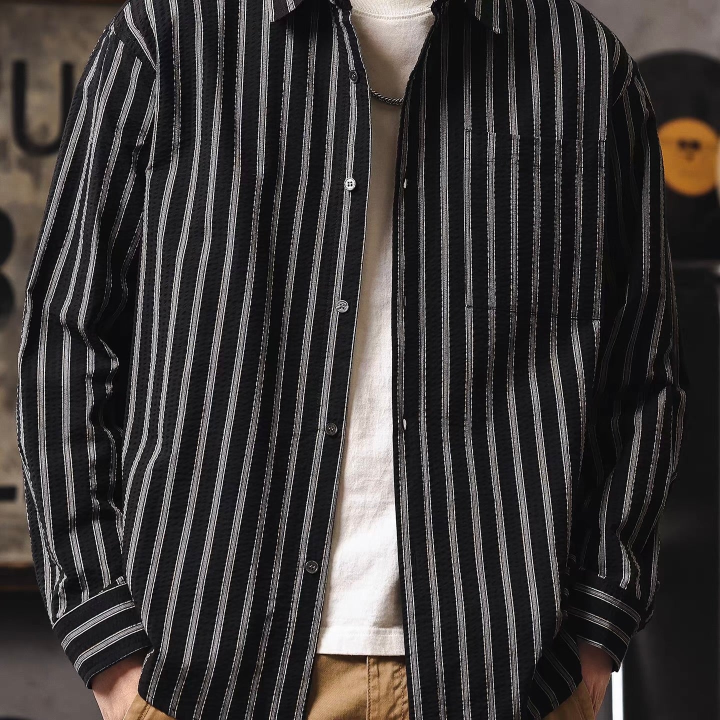 ストライプ 長袖 レトロシャツ（2Colors）260173
