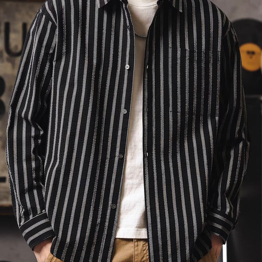ストライプ 長袖 レトロシャツ（2Colors）260173