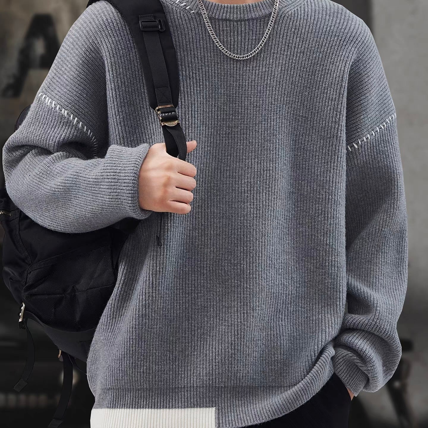 ポイントステッチ アシンメトリーデザイン セーター（3Colors）260039