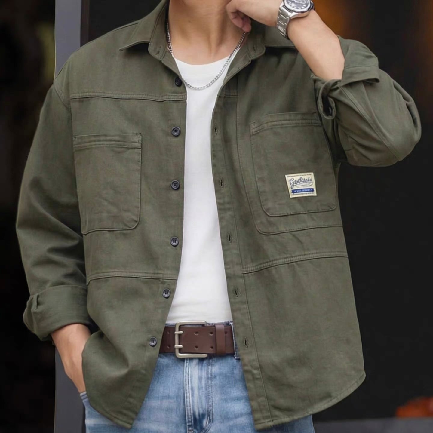 ワンポイントロゴ デザインステッチ ワークシャツ（4Colors）260212