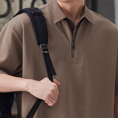 チェック襟付き ハーフジップポロシャツ（3Colors）260154