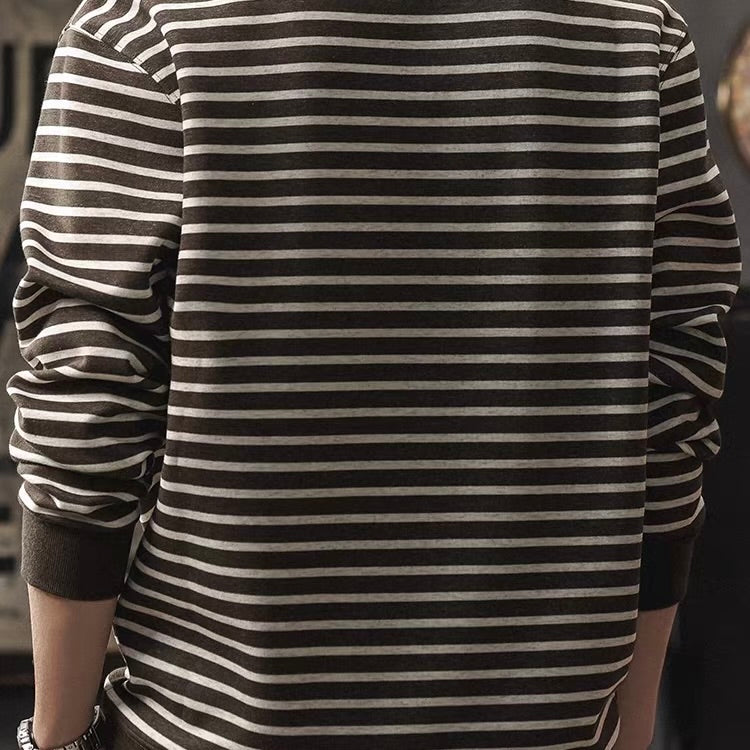 ヘンリーネック ボーダー 長袖Tシャツ（3Colors）260202