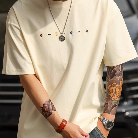 ワンポイント刺繍 ドロップショルダーTシャツ（4Colors）260626