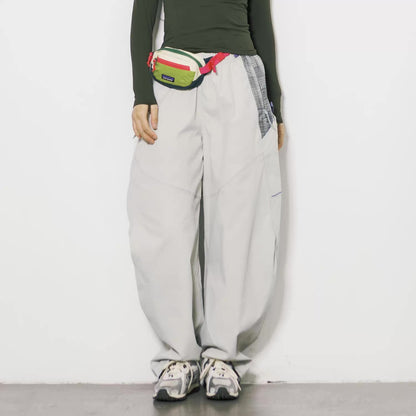 パッチワーク チェック 裾ドローコード ワイドパンツ（5Colors）260759