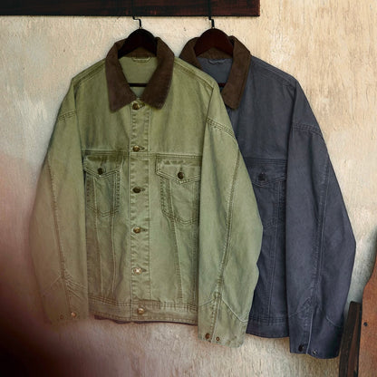 コーデュロイ襟 ウォッシュドデニムジャケット（2Colors）250906