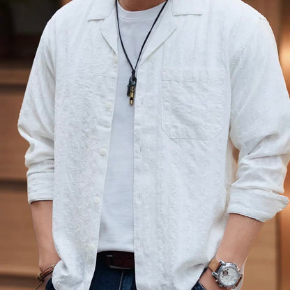 テクスチャー オープンカラー 長袖シャツ（3Colors）260217