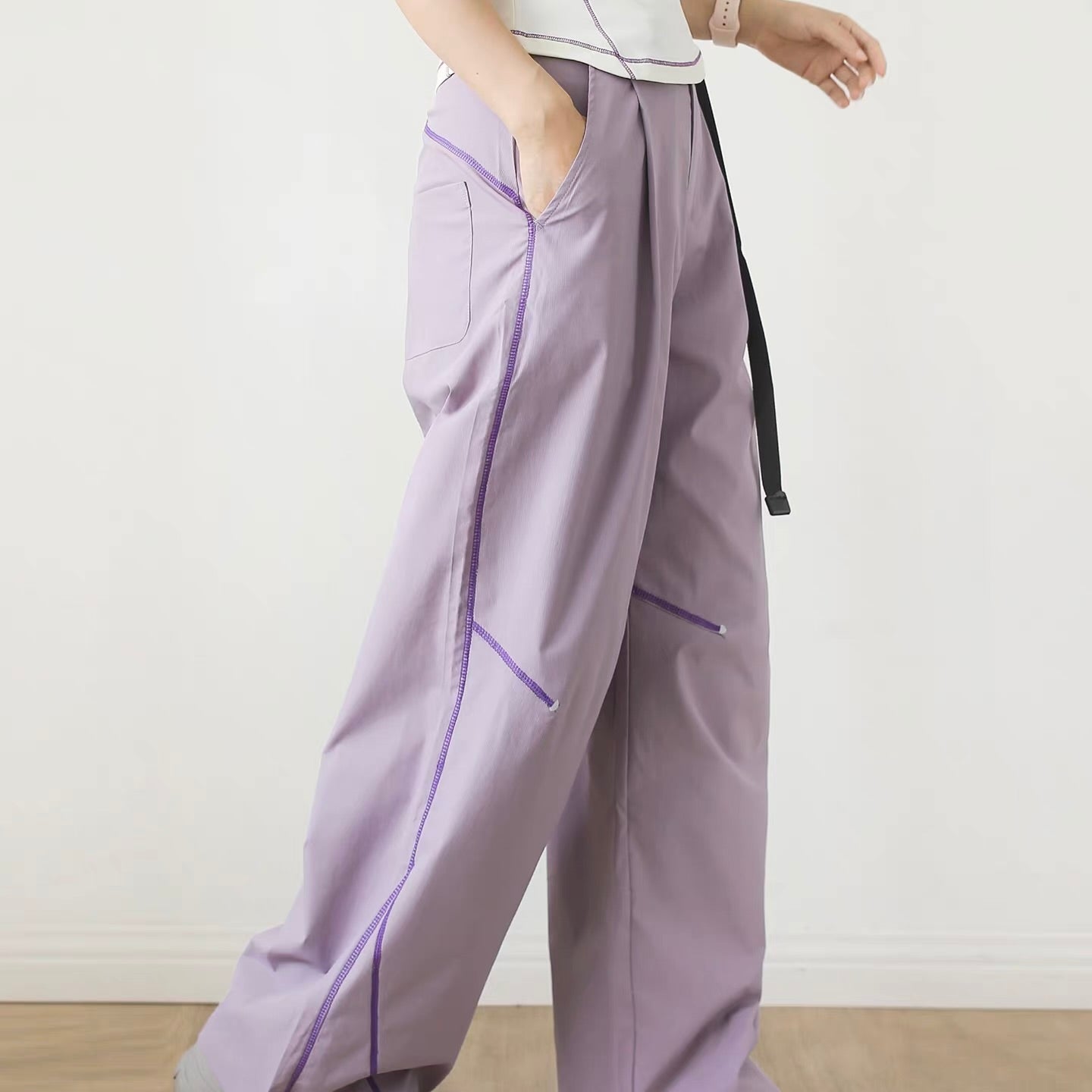 ロングベルト付 ステッチ ワイドパンツ（3Colors）260503