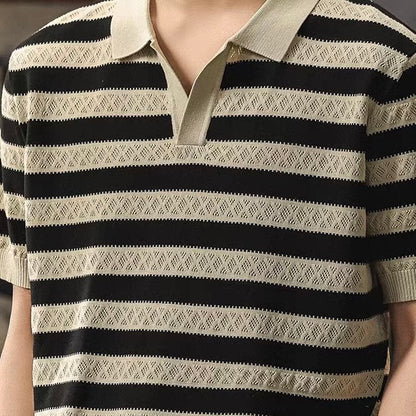 ボーダー ポロカラー ニットTシャツ（1Color）260187