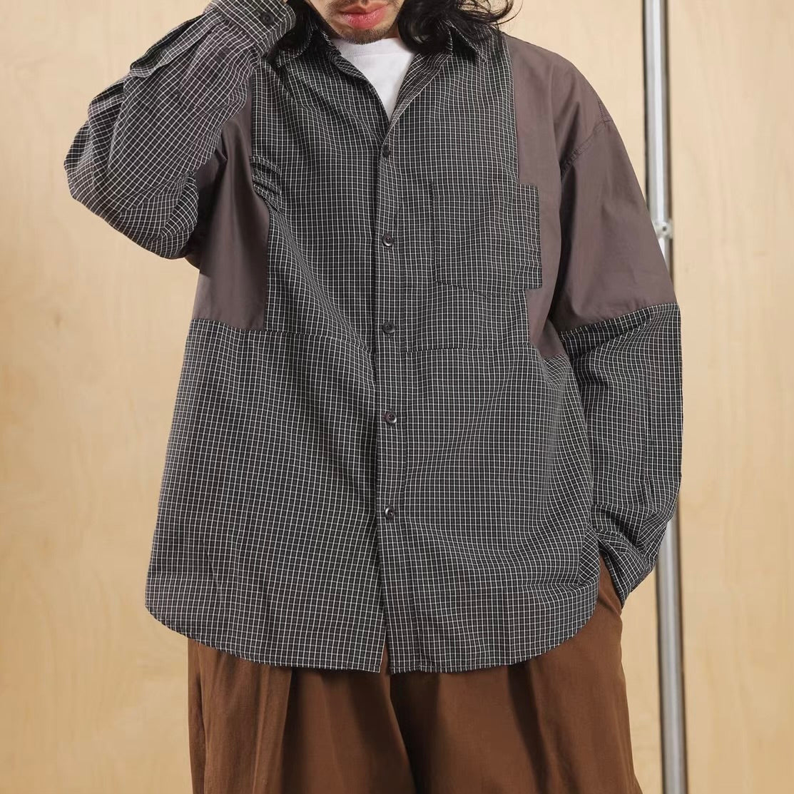 パッチワーク チェック デザインシャツ（3Colors）260157