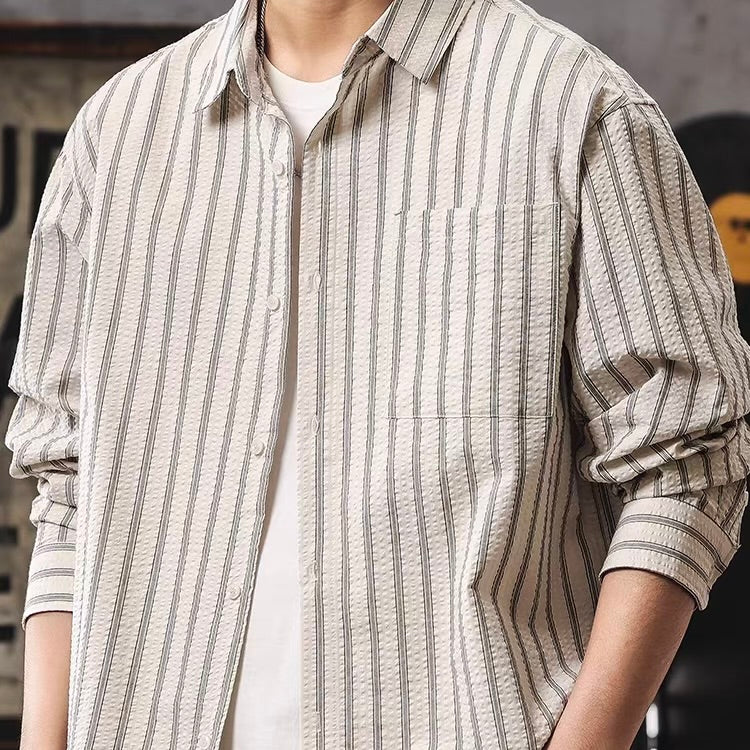 ストライプ 長袖 レトロシャツ（2Colors）260173