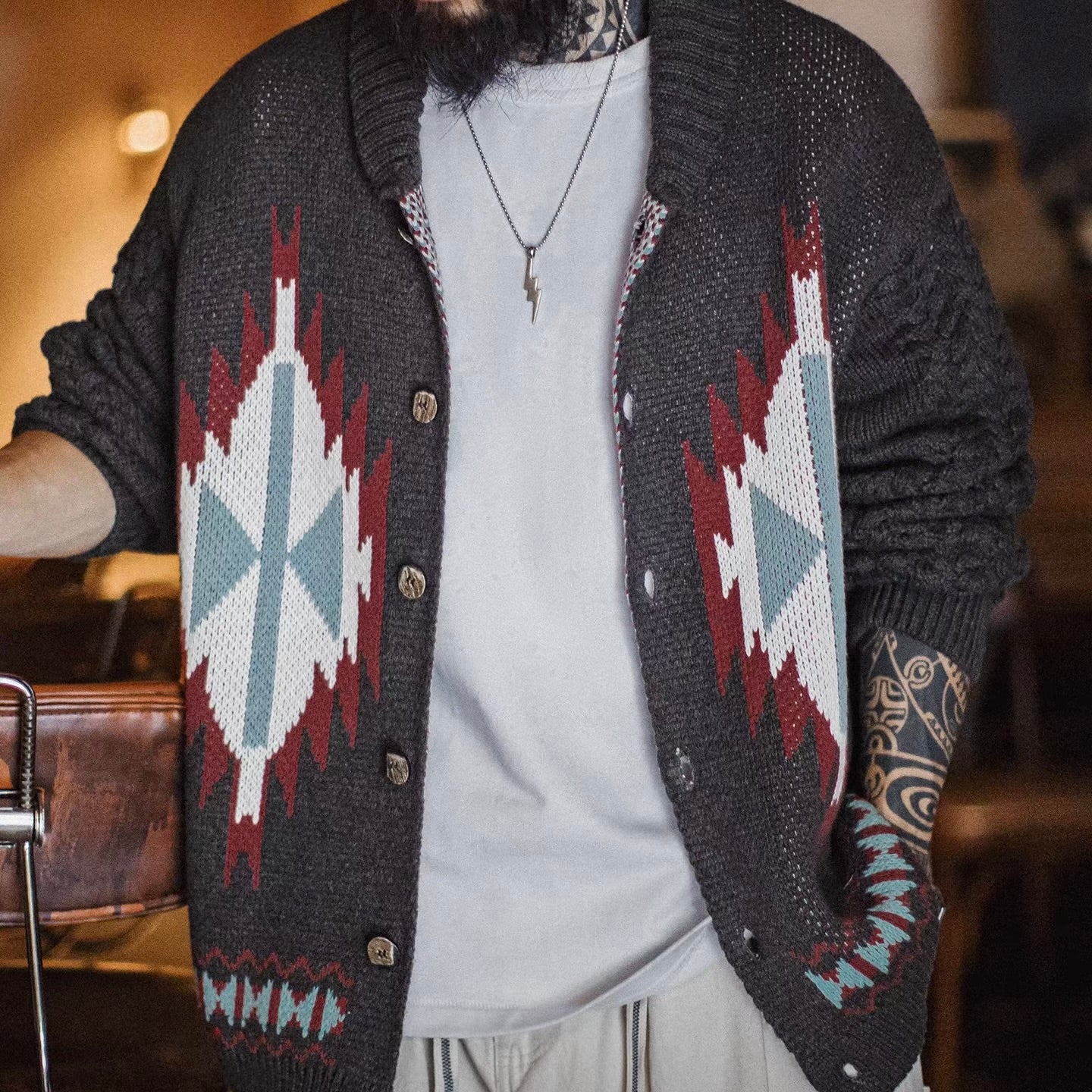 ネイティブ柄 ショールカラーカーディガン（1Color）251079