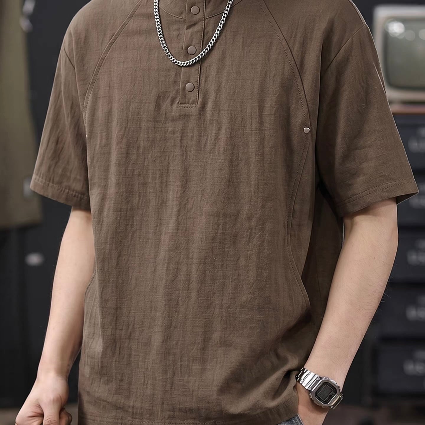 通気性 ヘンリーネック Tシャツ（3Colors）260475
