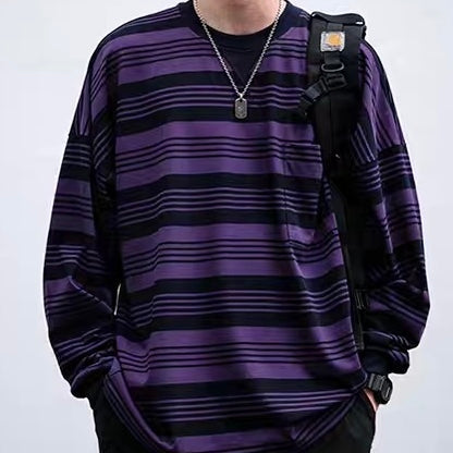 胸ポケット付 マルチボーダー 長袖Tシャツ（2Colors）250746