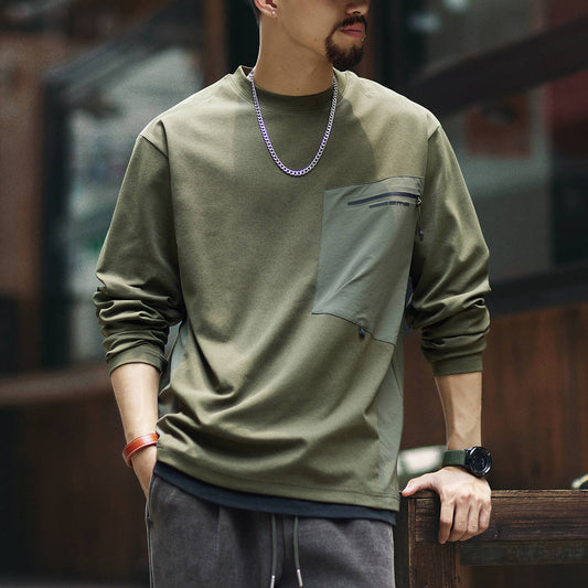 アシンメトリーパッチポケット付 長袖Tシャツ（1Color）250638