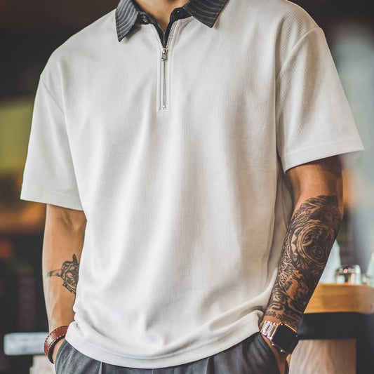 フェイクレイヤード ハーフジップ ポロシャツ（2Colors）260303