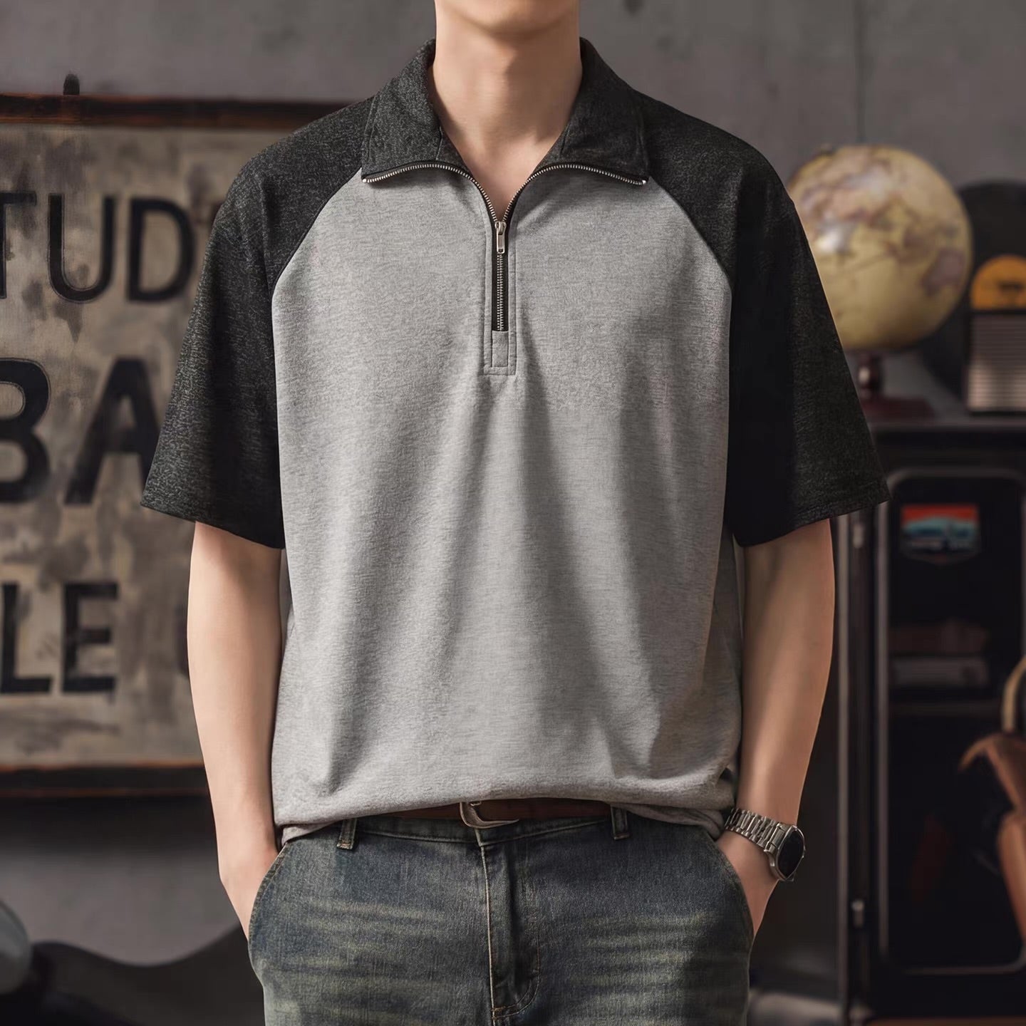 スタンドネック バイカラー Tシャツ（3Colors）260203