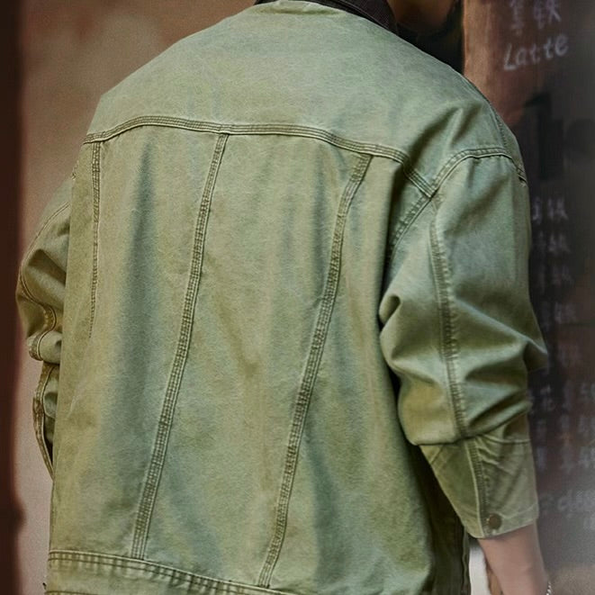 コーデュロイ襟 ウォッシュドデニムジャケット（2Colors）250906