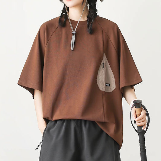 しずく型ポケット付 オーバーサイズTシャツ（2Colors）250427