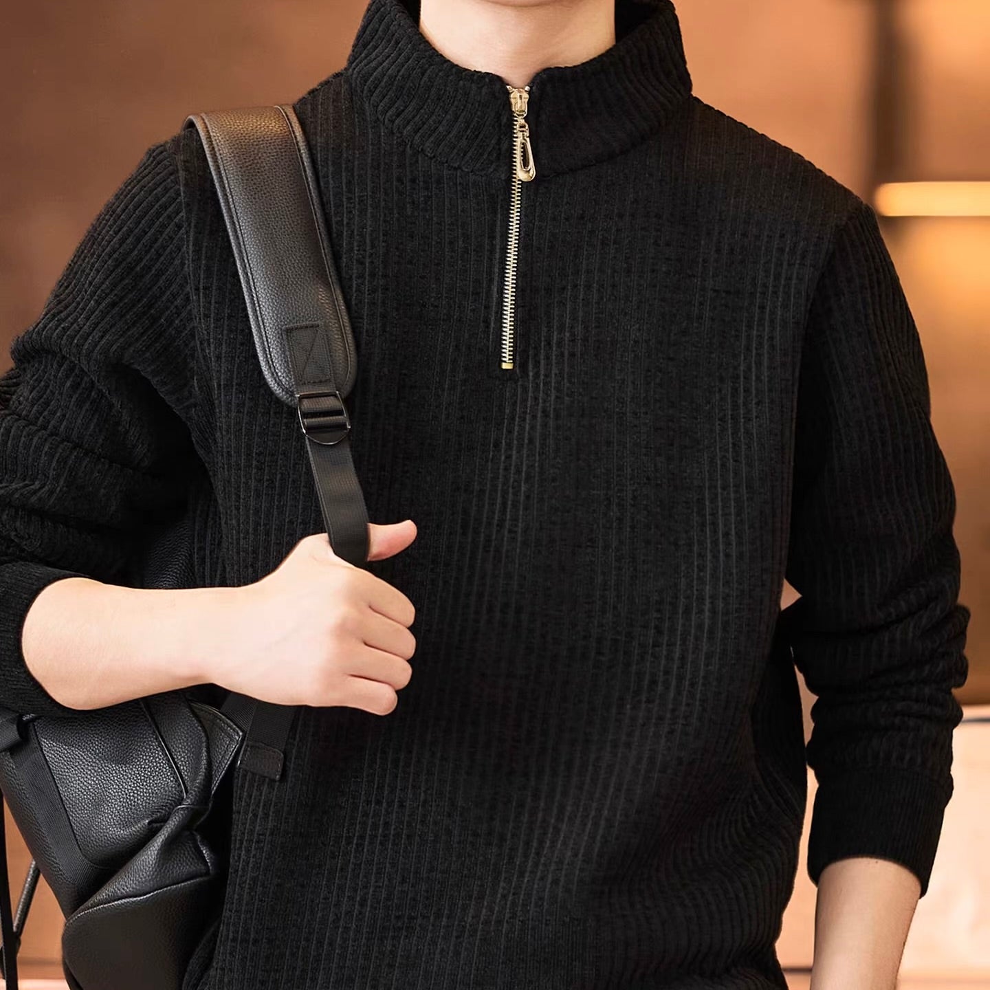 ハーフジップ スタンドカラー セーター（4Colors）260033