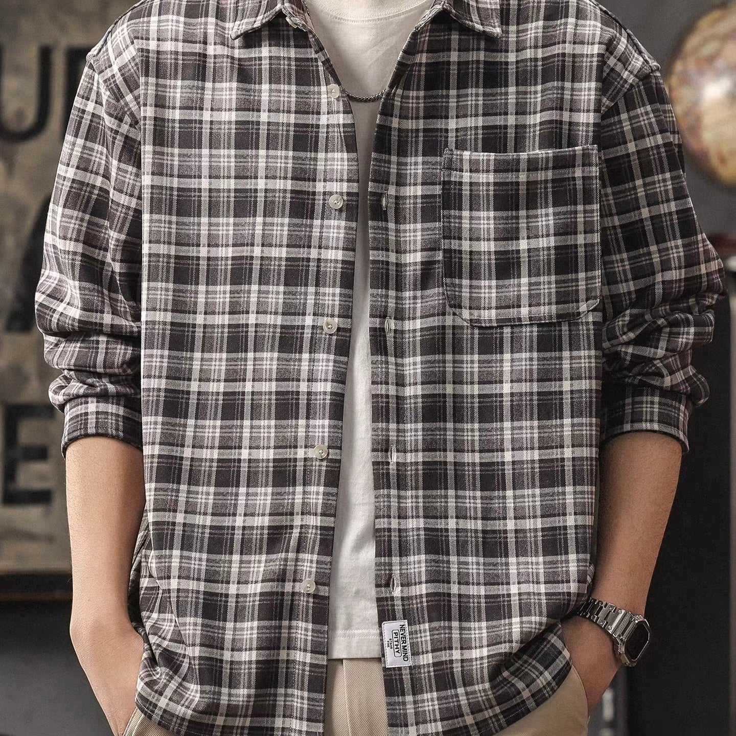 胸ポケット付 レトロチェックシャツ（2Colors）260175