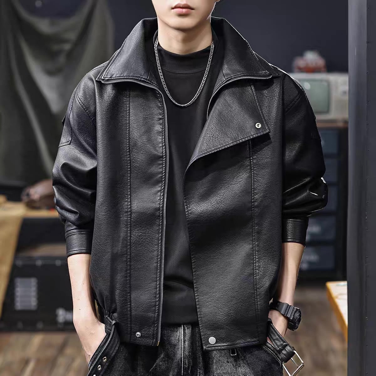 レザー調 オーバーサイズ ライダースジャケット（2Colors）250850