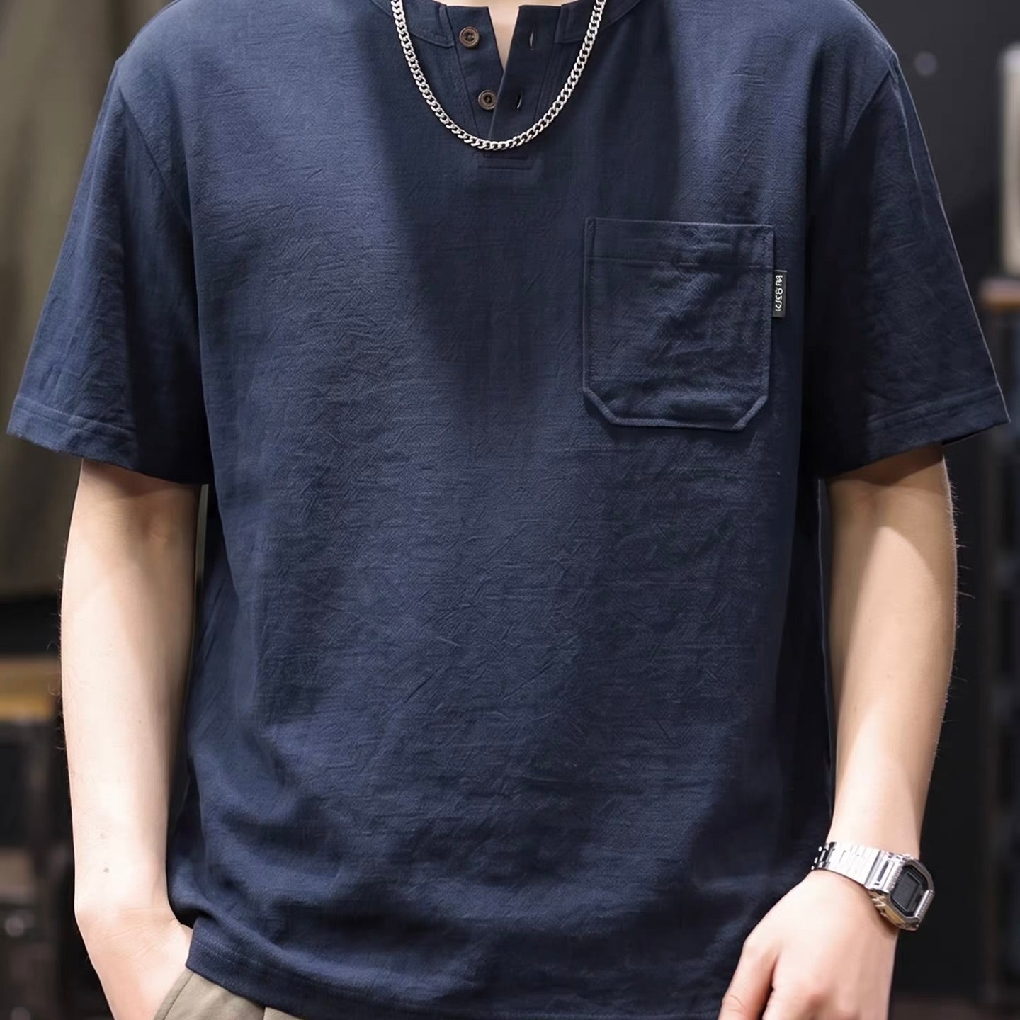 リネン混 ヘンリーネックTシャツ（7Colors）260474