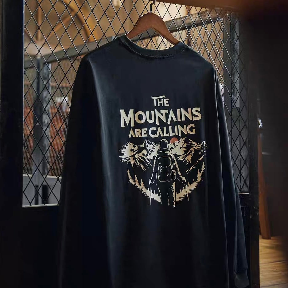 アクセントカラー バックプリント長袖Tシャツ（1Color）250728