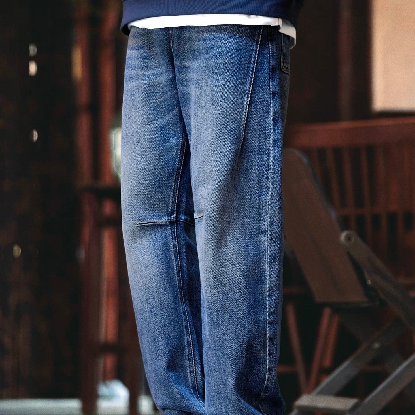 立体ステッチ ウォッシュド デニムパンツ（1Color）250917