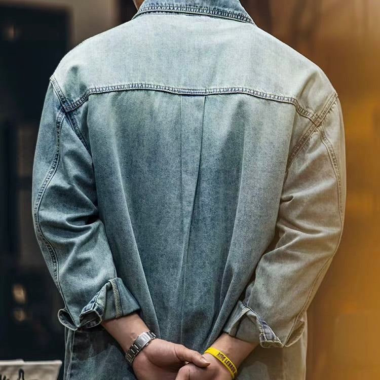 縦ポケット付 ハードウォッシュ デニムシャツ（1Color）250059