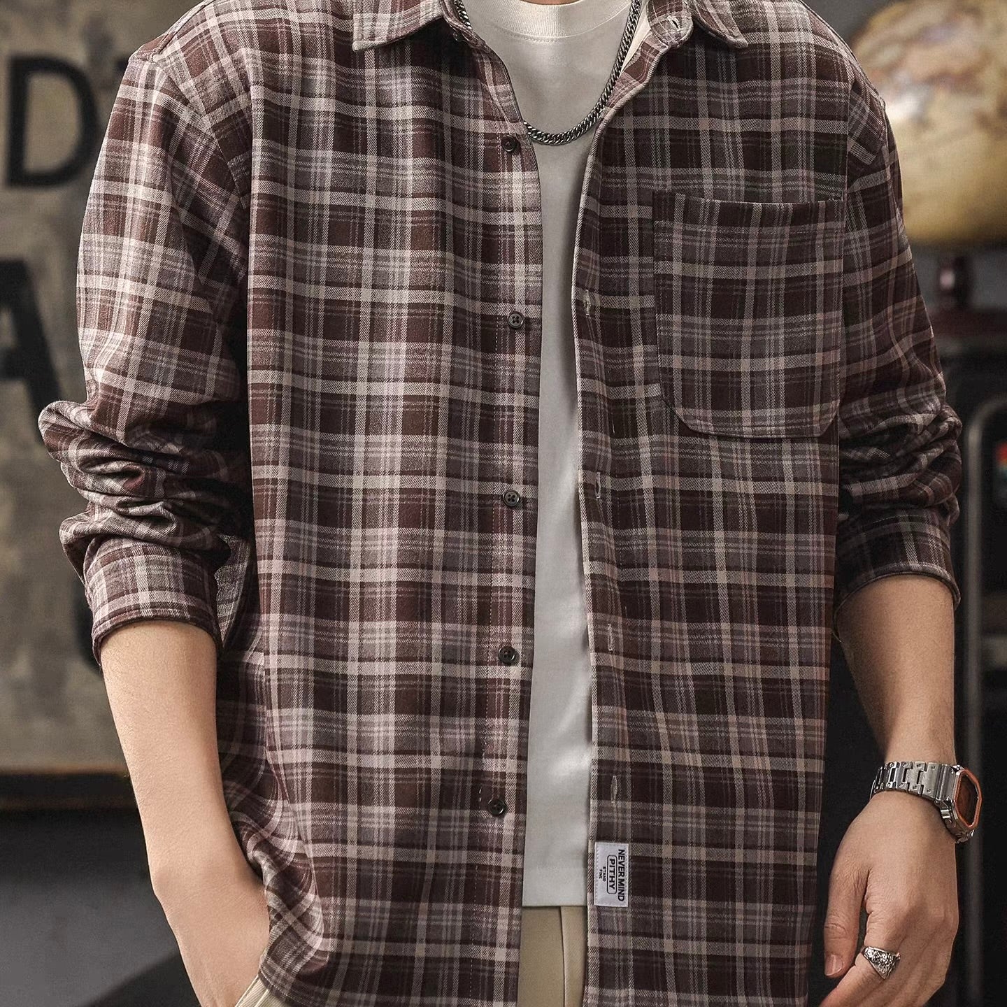 胸ポケット付 レトロチェックシャツ（2Colors）260175