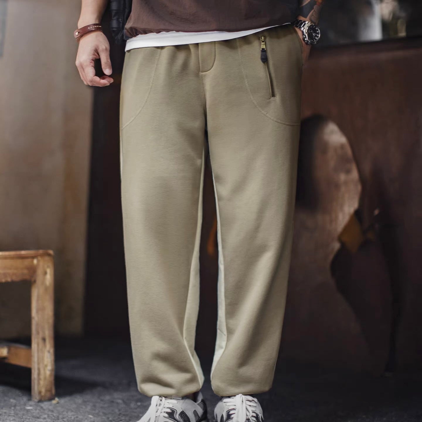 ジップ付ポケット バイカラー スウェットパンツ（1Color）260040