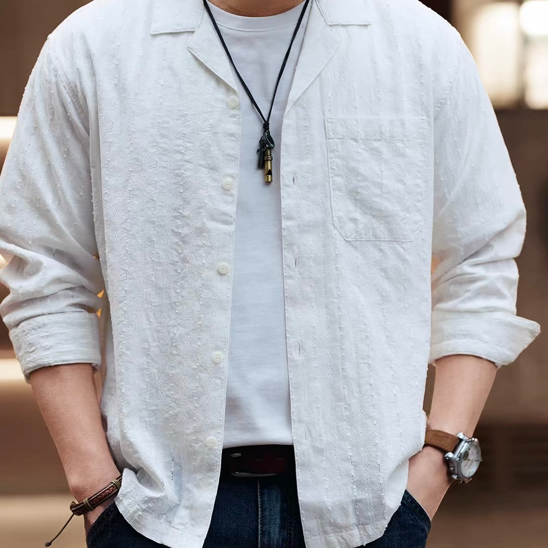 テクスチャー オープンカラー 長袖シャツ（3Colors）260217