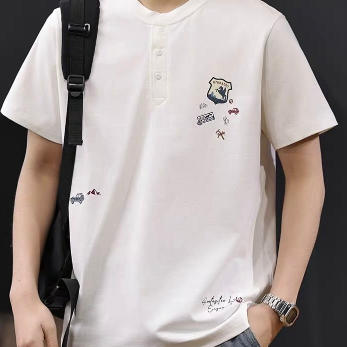 ワンポイントイラスト ヘンリーネックTシャツ（2Colors）260427