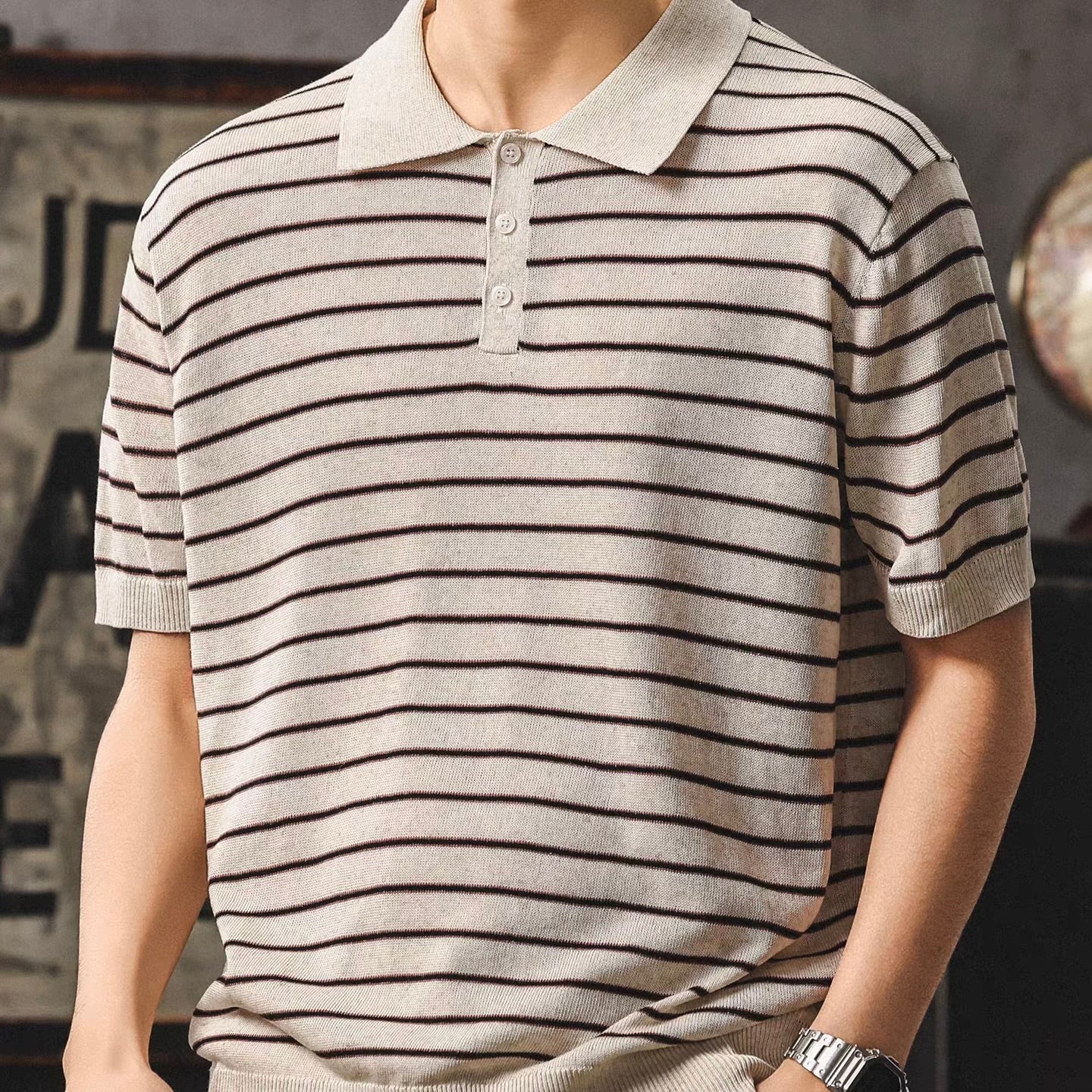 ボーダー 半袖ニットポロシャツ（2Colors）260252