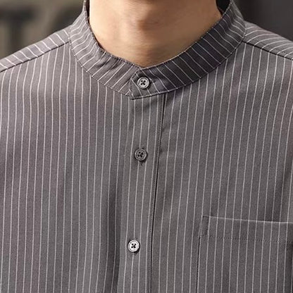 ストライプ ハーフボタン スタンドカラーシャツ（2Colors）260172