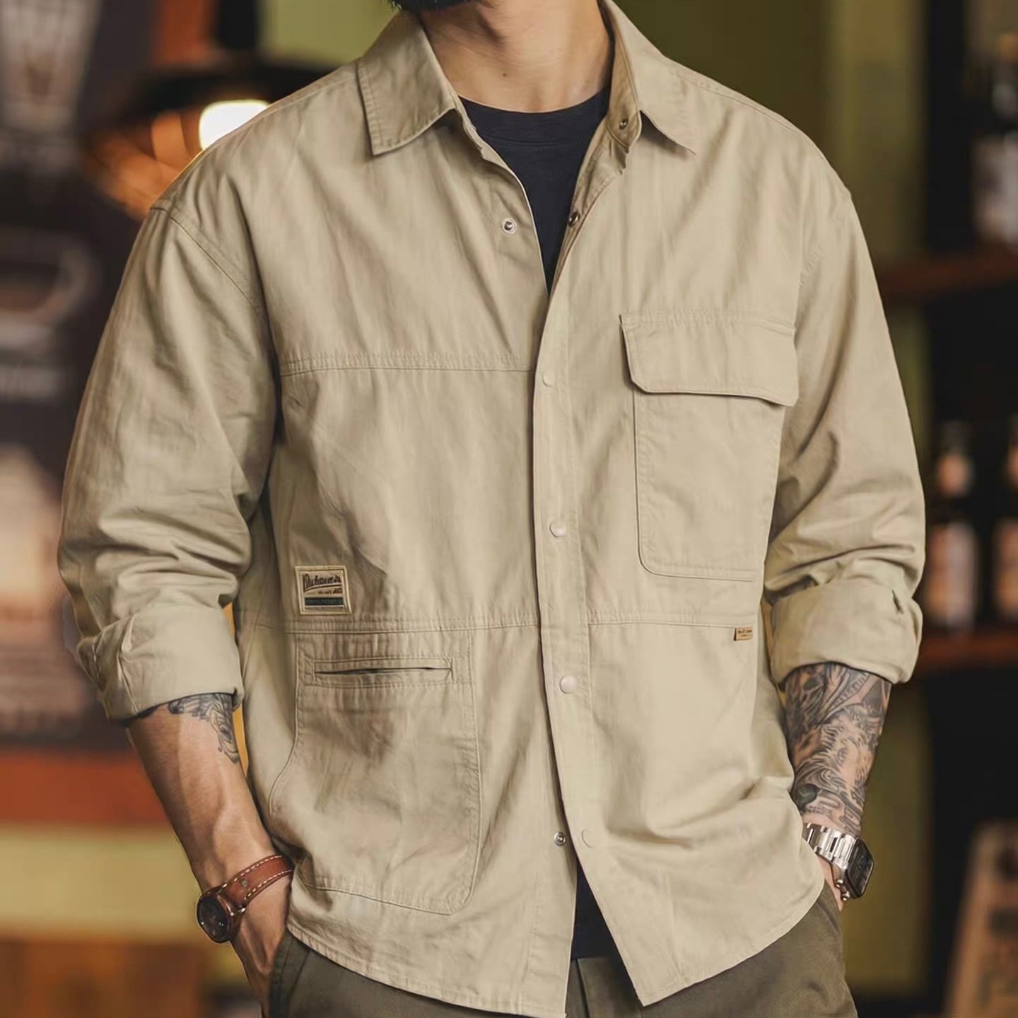 ポケット付 ワンポイントロゴ ワークシャツ（3Colors）260213