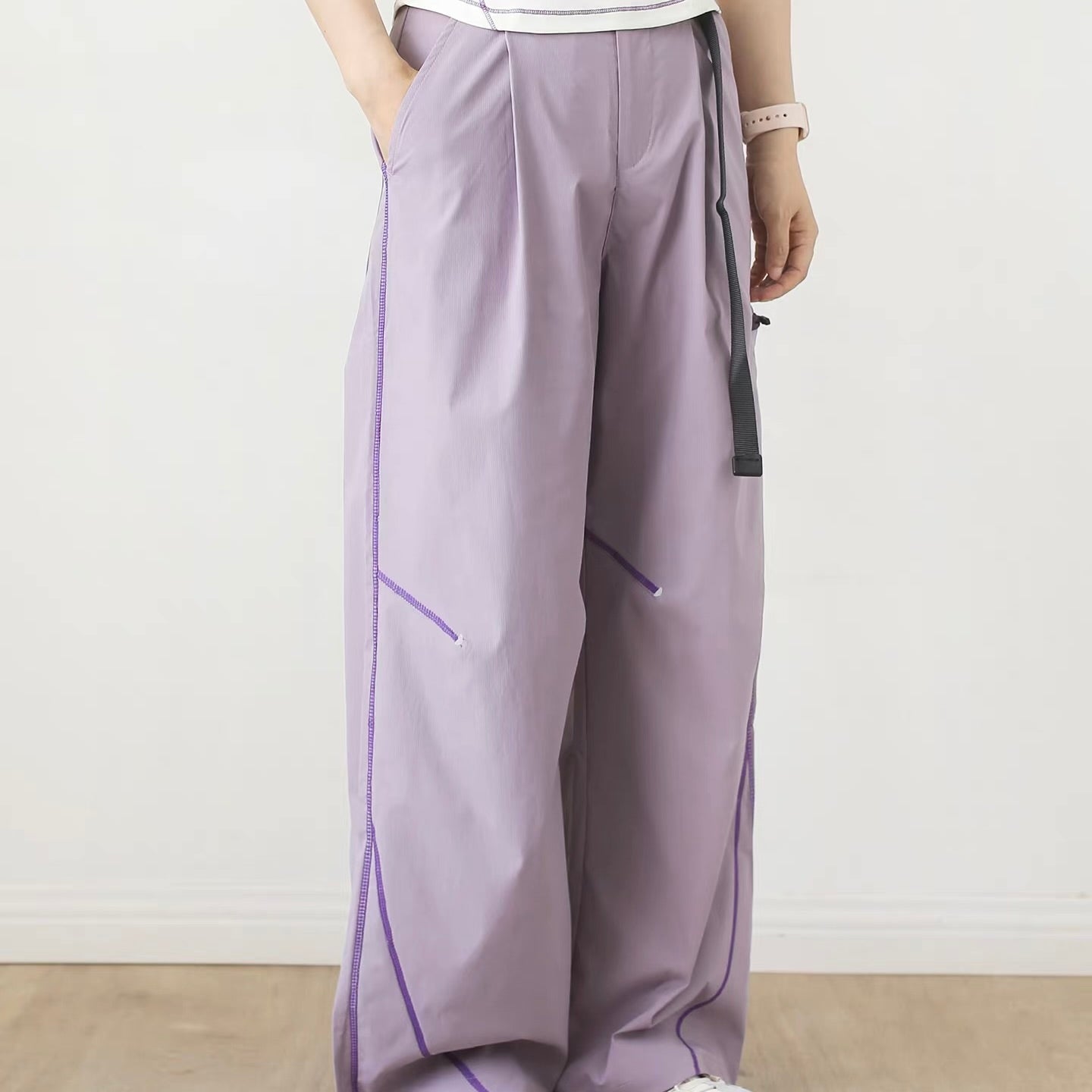 ロングベルト付 ステッチ ワイドパンツ（3Colors）260503