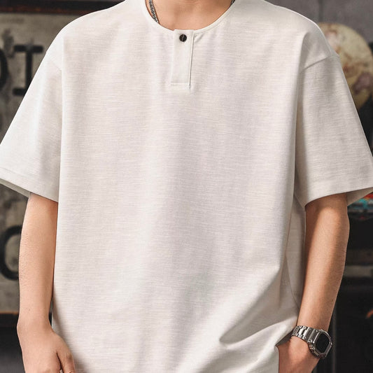 ボタン付 オーバーサイズ シンプルTシャツ（2Colors）260236